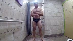 cute hunk shows off and showers