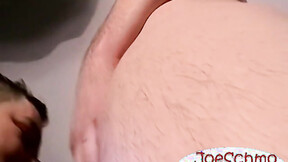 ”A bald ebony dude with a fat shaft rubbing it til he cums”