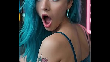Sexy turquoise-haired girl riding a cock - AI Generated Porn