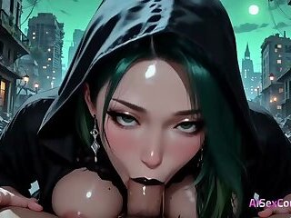 Big-titted goddess is slammed hard while neon facials splatter her dark lips (AI Porn)