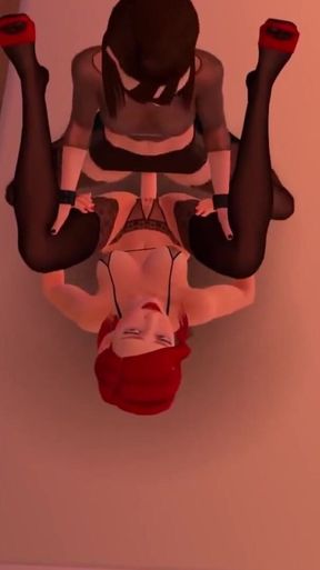 Goth Girl Fucks a Lesbian Redhead with a Strap on