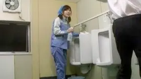 Japanese Maid's Blowjob Surprise in Public Restroom Stall Exposed