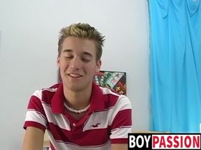 Petite gay Devin Becker plays with dildo while jerking off