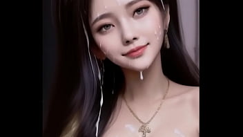 AI generated (animation) white Chinese dress (hanfu) girls covered with cum, smiling embarrassingly