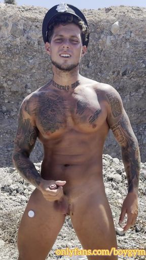 Police Man with Big Cock Cums in the Street