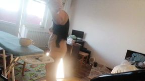 Sexy wife doing chores in the house naked  Cumshot in the wife's big ass  Hot foreplay with a partner &mdash;  massage with oil