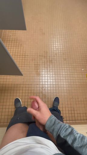 Exposed Jerk and Cum while cruising in public restroom