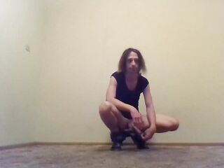 Undressed Transgirl Kneeling in Jeans - Self-Photography Posing