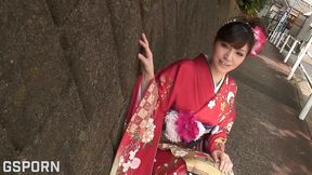 big tits beautiful japanese girl with classic kimono has hot sex and creampie