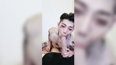 Gorgeous muscular femboy having multiple anal orgasms