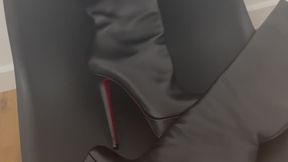 Leatherslave cums on Loubotin Bianca boots