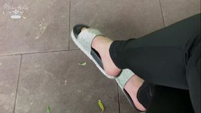 My new shiny slippers dangling everywere outdoor