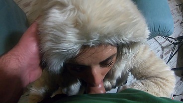 Fluffy Blowjob on the Chair – Deepthroat and Cum on My Fur Coat