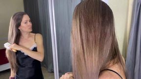 👱🏻‍♀️ Hair Brushing Bun Play Wearing Satin In Mirror 👱🏻‍♀️