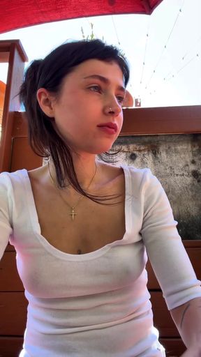 Teen brunette with petite natural tits flaunts her amateur charms