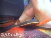 Feet flip flop play under bed