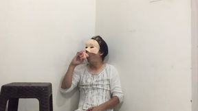 Femboy Sissy Deepthroats a Dildo, Plays with Their Nipples and Does a Cumshot