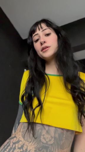 Tattooed latina shows off her curves in a sultry solo scene