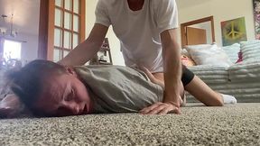 Bitch on All Fours Begging for Cum and Taking It in Her Mouth