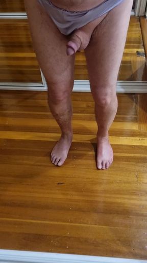 Tiny satin panties and little cock