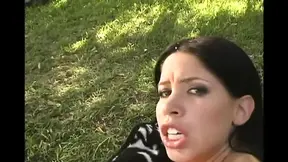Big brunette seduces hard outdoor cock
