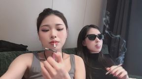 Relaxed Sofa Smoke Session with Riis and Her Bestie… Can You Guess Who Got Smoked Out and Started Coughing?