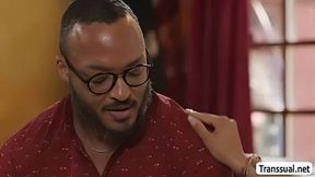 Busty TS rides her stepdads black and white dick