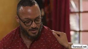 Busty TS rides her stepdads black and white dick