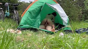 Perv Russian couple fucks in a tent in woods