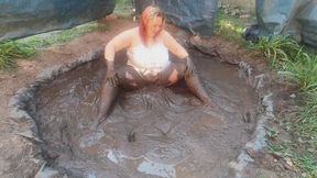 Sexy Pantyhose and Satin Slip Dress Mud Bath