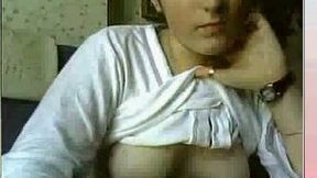 Cute and petite French webcam bitch flashing her boobs