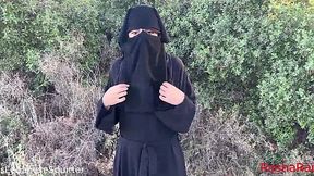 Lebanese Bitch Fingers Her Cunt in the Woods and Gushes Like a Fucking Fountain