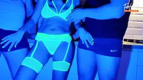 Wife Sucks 2 Cocks in Neon Light. Threesome. Full Scene. Ep 4611