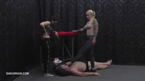 Mistresses Anett and Dyanna loves to trample the slave Sock wmv