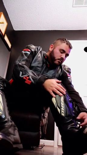 Chubby Bear Biker Leather Moto Suit Helmet