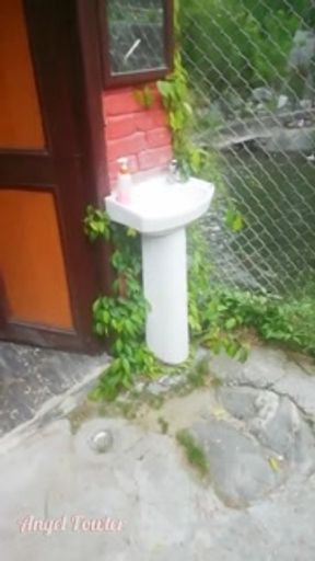 Pee in a Public Toilet indian style on an eco farm - anyone can Come inside - the door unlocke