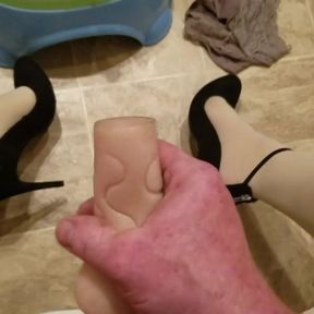 High heels and pantyhose jerking off