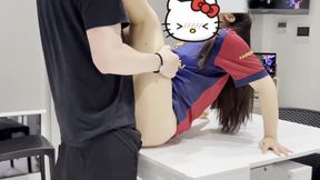 Asian Football Girl in Jersey Got Caught and Punished by Creampie