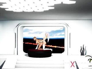 Female sex cyborg bangs hard a excited cutie in the space station