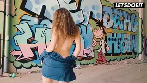 Curly-Haired Latina COUGAR gives sloppy blowjobs in a dirty alley