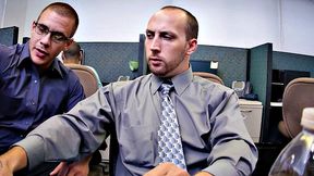 Insatiable boss demands 3some in the office kitchen while wearing glasses
