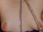 Daddy Bought Tiny Titties Camgirl Nipple Clamp Collar Purple Lingerie