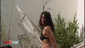 Kim: French Brunette Babe Kim Showing Her Pussy in a Hamac