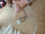 Thick dick cumshot and rubbing own cum on cock till foam