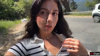 Public Cumwalk next to the Beach and Risky Sex in the Bushes