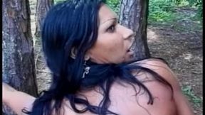 Horny tranny gets her shaved asshole pumped hard by a guy outdoor