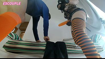 I fucked my husband'_s ass with a huge orange strap-on. Homemade video, escouple 26.Jul.