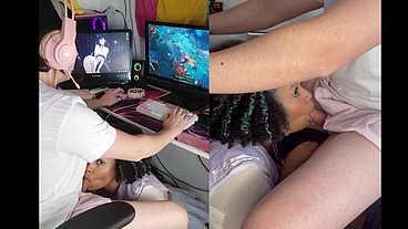 Blowjob while playing games on my trans GF