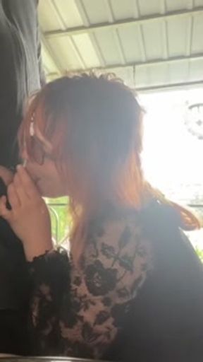 Caught by colleague while sucking on the public office terrace