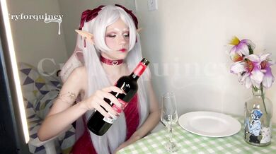Frieren the cosplay girl gets naughty alone in her lingerie